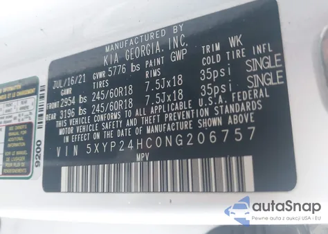 2022 Kia Telluride Lx из США, поврежденный, VIN 5XYP24HC0NG206757